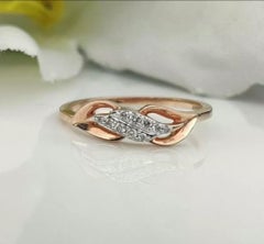 Natural Diamond Leaf Ring 14k Solid Gold Minimalist Diamond Wedding Ring Band.