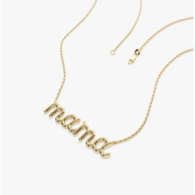 Modern Natural Diamond 14K Yellow Gold Letter MAMA Necklace For Sale