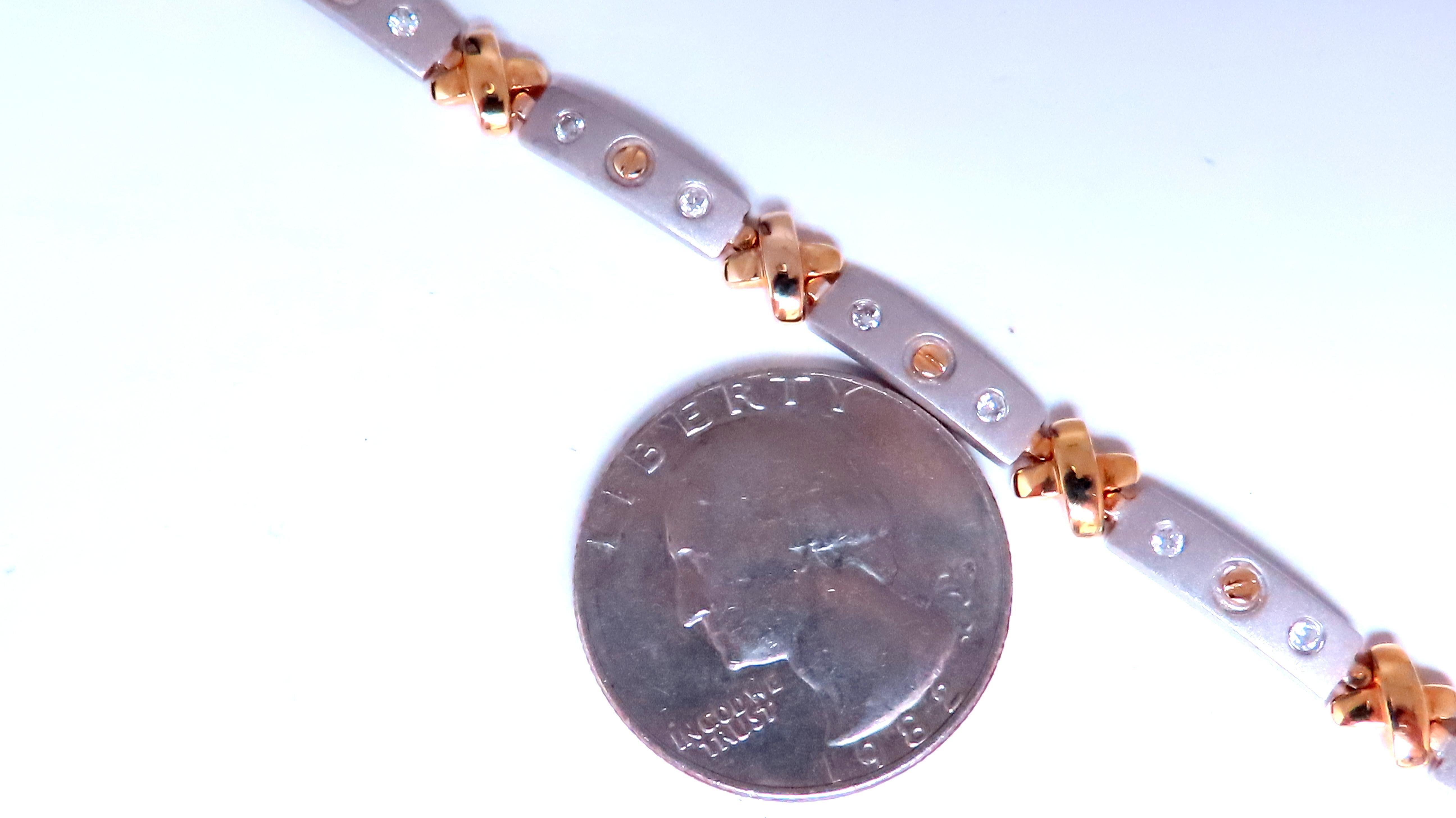 Women's or Men's Natural Diamond Link Bracelet 14kt Gold Sandblast X 12388 For Sale