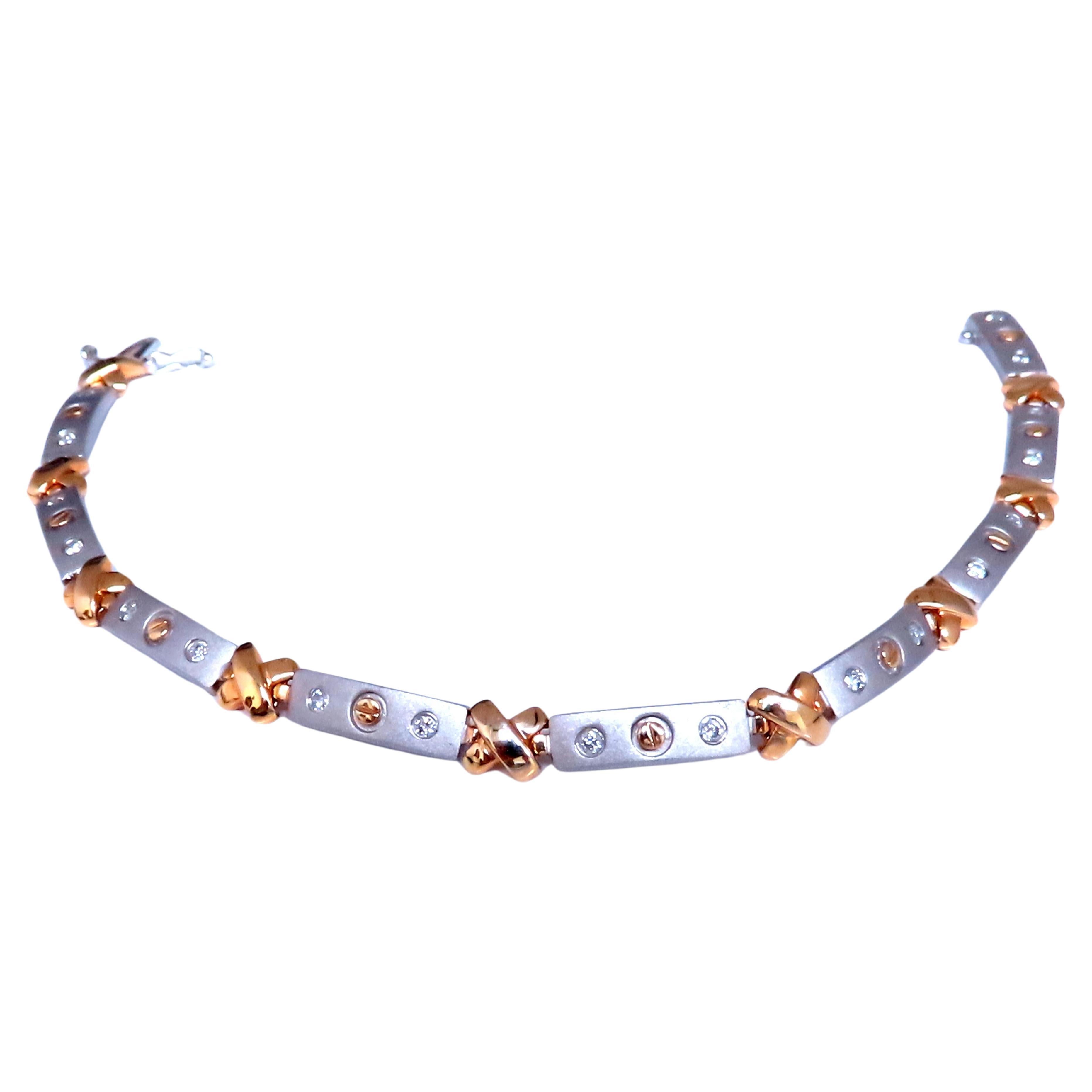 Natural Diamond Link Bracelet 14kt Gold Sandblast X 12388 For Sale