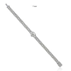 Natural Diamond Link Chain Heart Bracelet 14k White Gold Fine Jewelry
