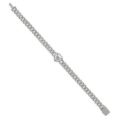 Natural Diamond Link Chain Heart Bracelet 14k White Gold Fine Jewelry
