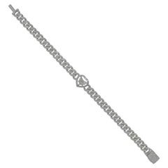 Natural Diamond Link Chain Heart Bracelet 14k White Gold Fine Jewelry