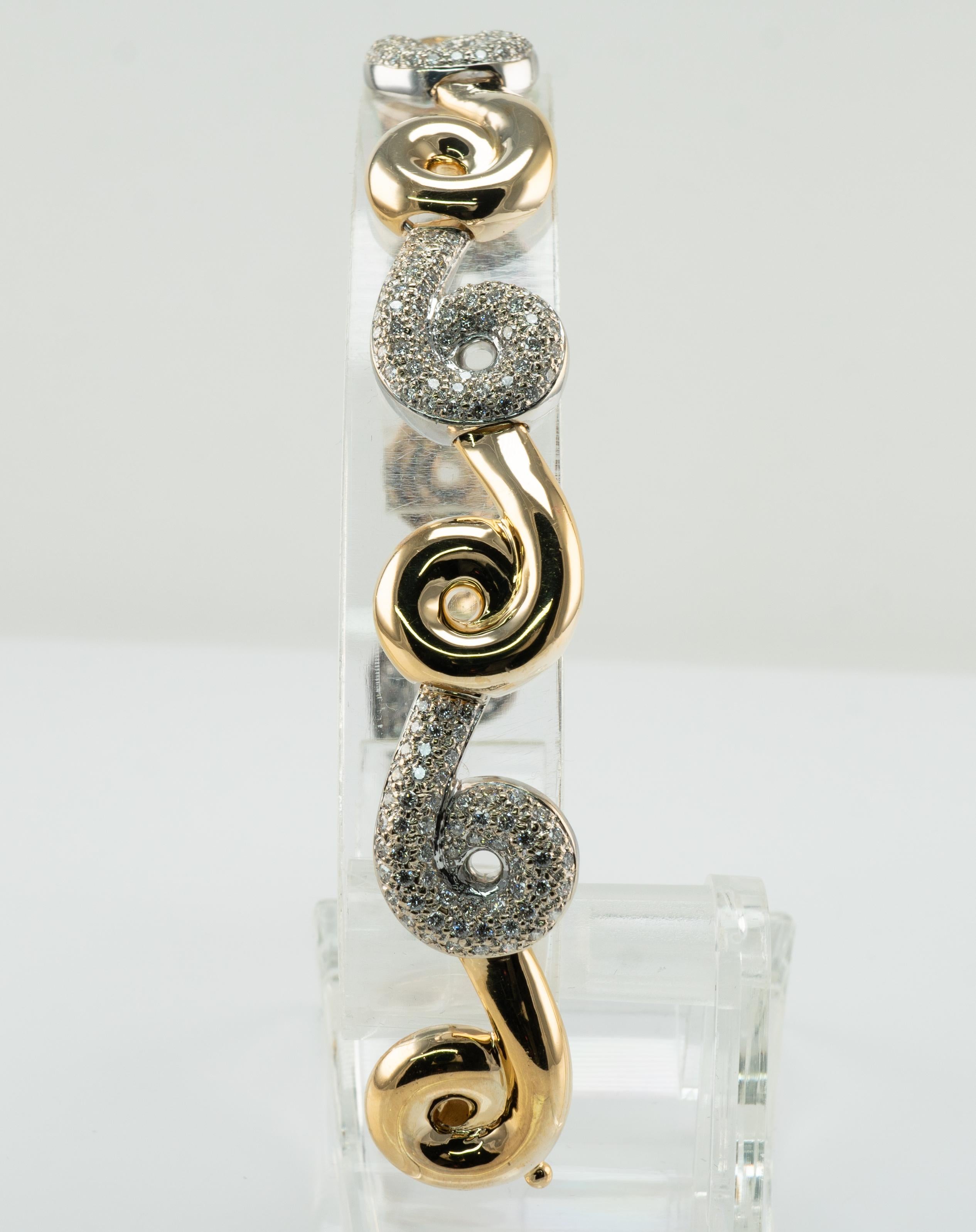 Natural Diamond Link Swirl Bracelet 14k Gold 4.50 TDW  For Sale 3
