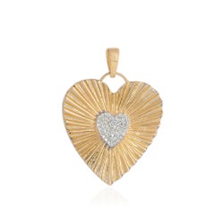Natural Diamond LOVE 14k Yellow Gold Pendant Heart Charm Fine Jewelry