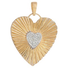 Natural Diamond LOVE 14k Yellow Gold Pendant Heart Charm Fine Jewelry