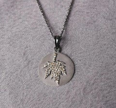 Natural Diamond Maple Leaf 925 Sterling Silver Circle Pendant Minimalist Pendant