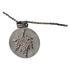 Natural Diamond Maple Leaf 925 Sterling Silver Circle Pendant Minimalist Pendant