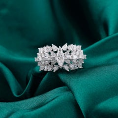 Natural Diamond Marquise and Baguette Statement Ring in 18K White Gold