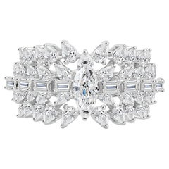 Natural Diamond Marquise and Baguette Statement Ring in 18K White Gold