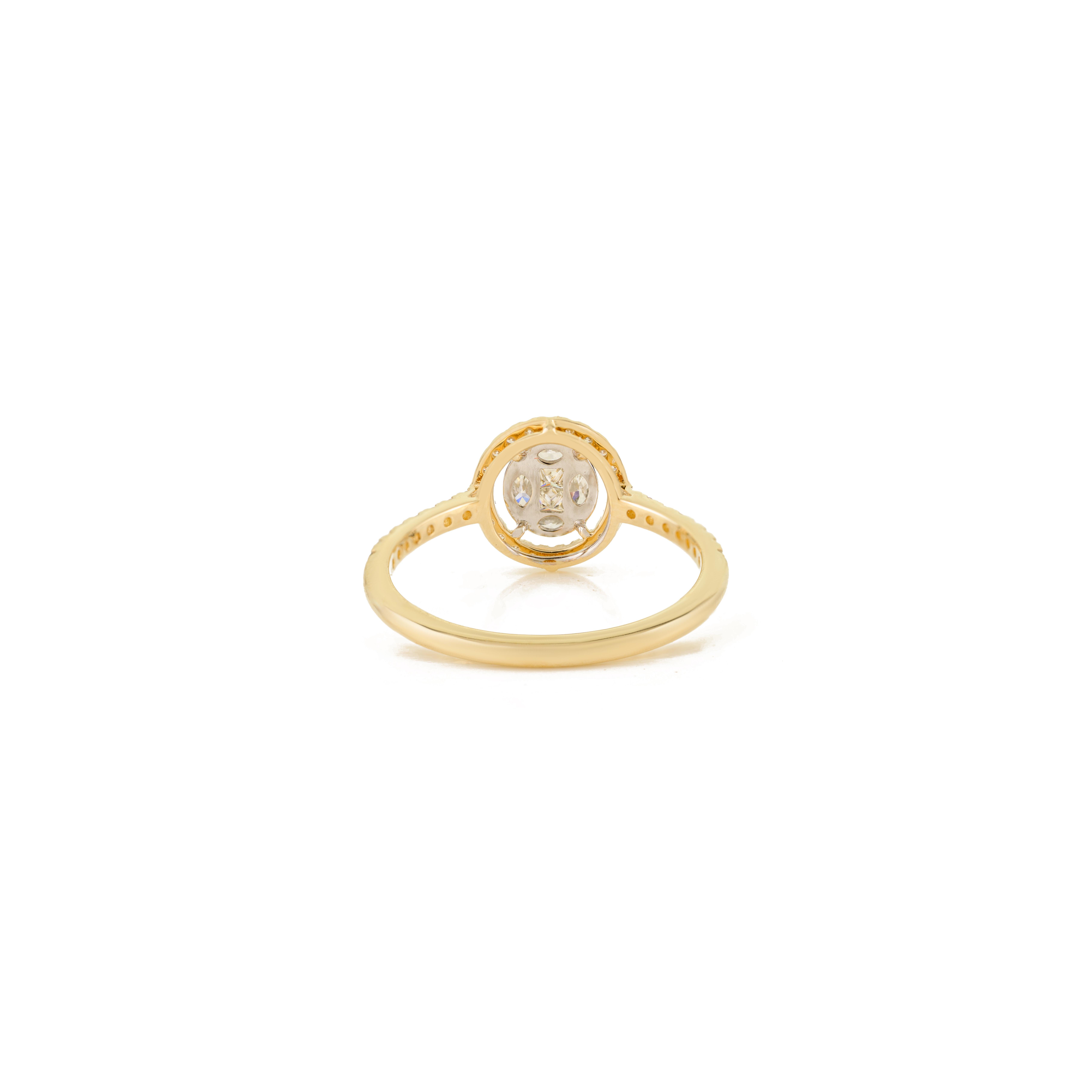 Im Angebot: Naturdiamant Marquise & Rundschliff Halo Verlobungsring in 14K Gelbgold () 5