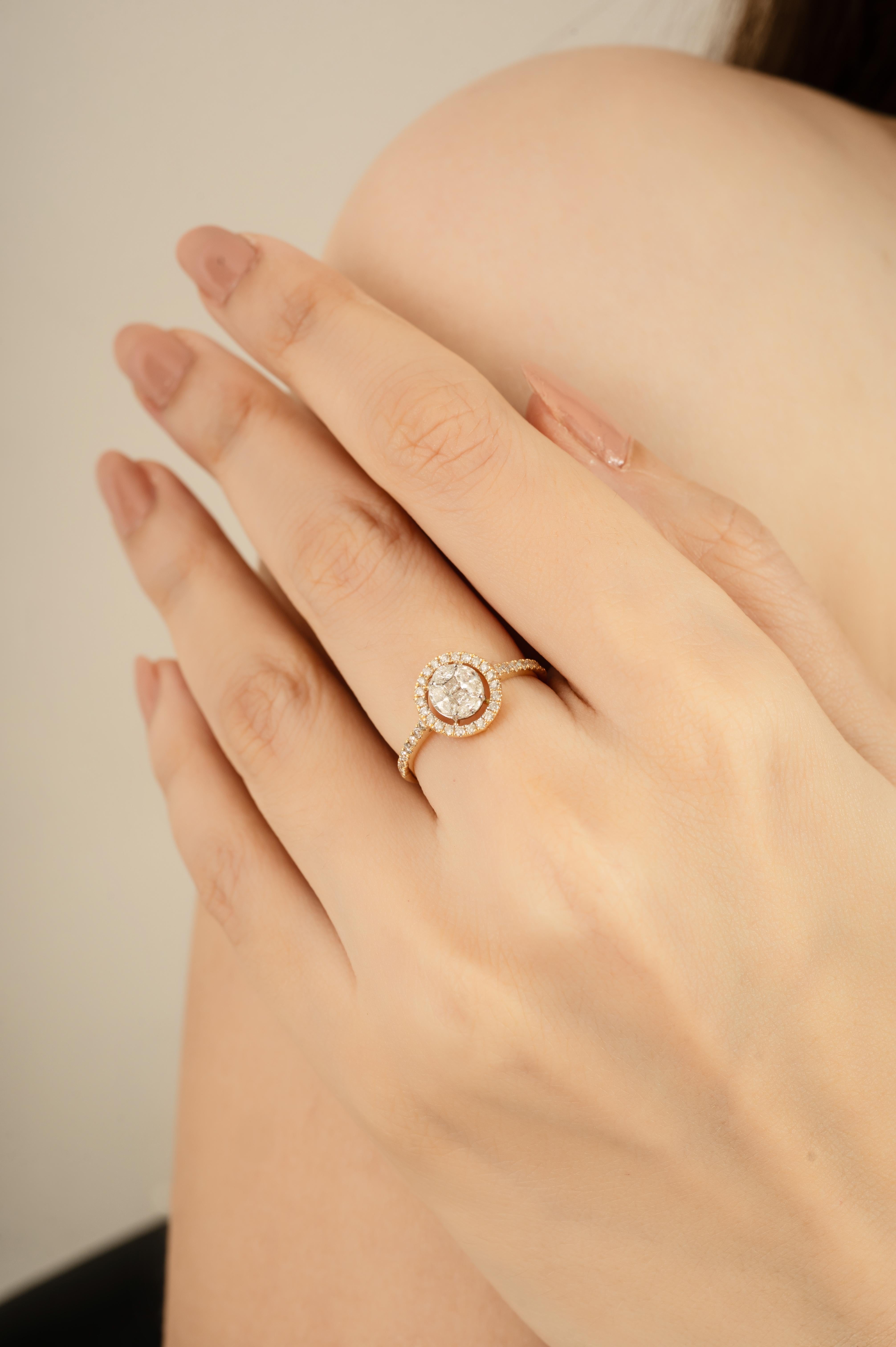 Im Angebot: Naturdiamant Marquise & Rundschliff Halo Verlobungsring in 14K Gelbgold () 6