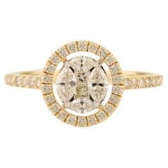 Natural Diamond Marquise & Round Cut Halo Engagement Ring in 14K Yellow Gold