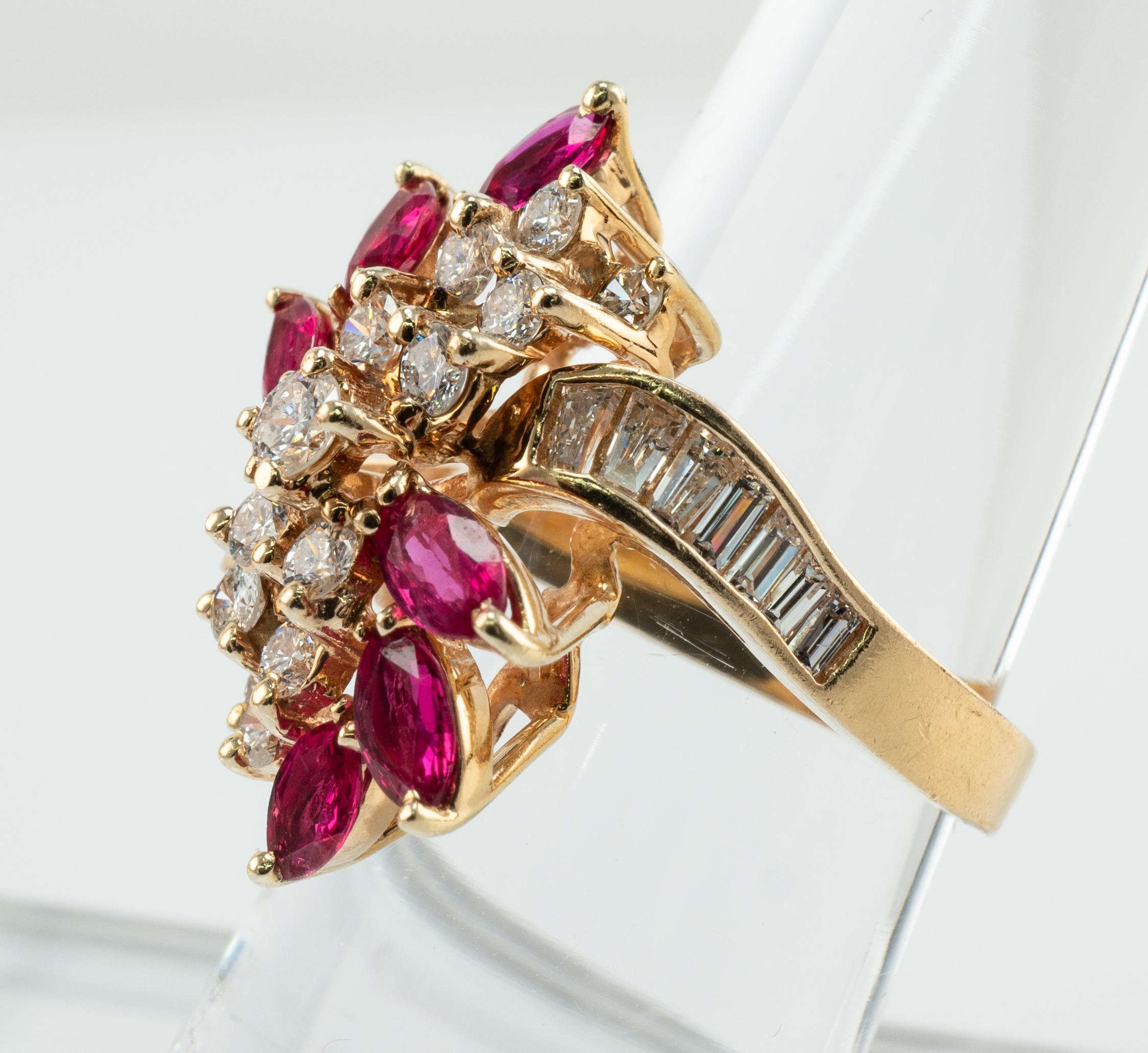 natrlicher Diamant-Marquise-Rubin-Ring 14K Gold Vintage im Angebot 4