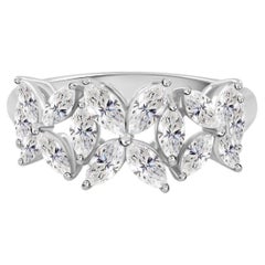 Natural Diamond Marquise Wedding Band in 18K White Gold Leaf Inspired Ring