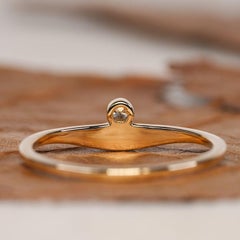 Natural Diamond Melt Curved Solitaire Ring 14k Gold Unique Ring For Women Gift.