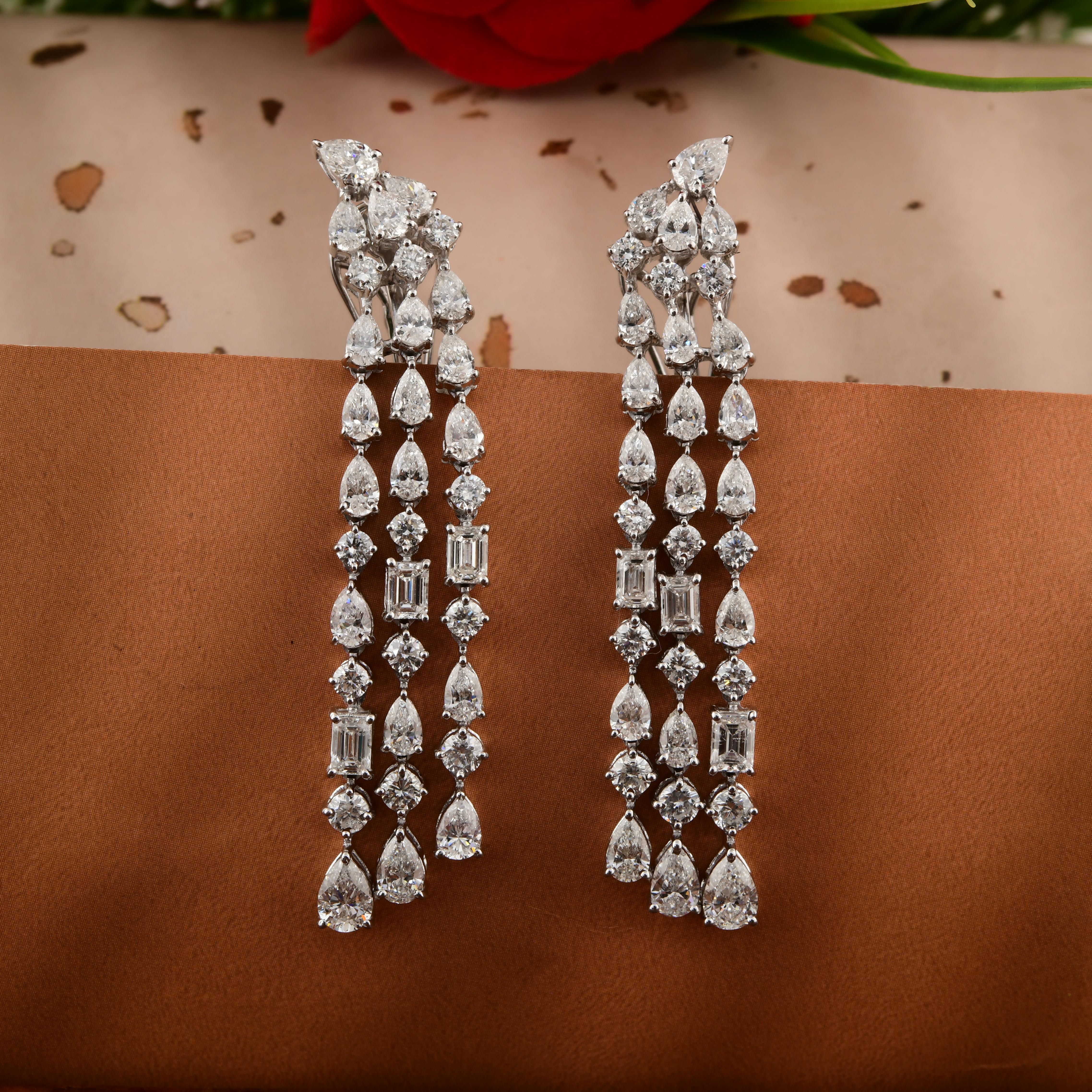 Moderne Boucles d'oreilles pendantes chandelier en or blanc 14K avec diamant naturel taille mixte 6.91Ct en vente