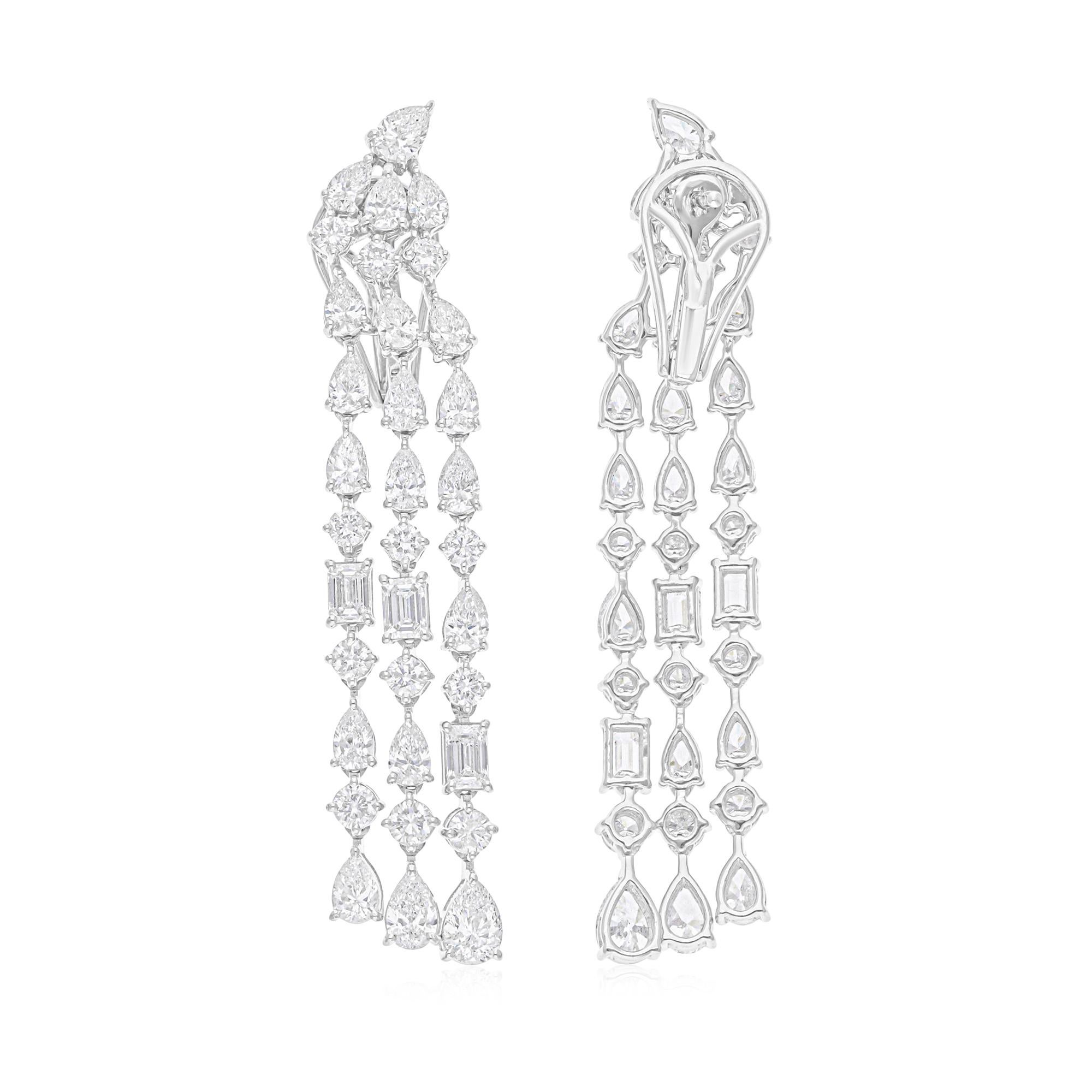 Taille mixte Boucles d'oreilles pendantes chandelier en or blanc 14K avec diamant naturel taille mixte 6.91Ct en vente