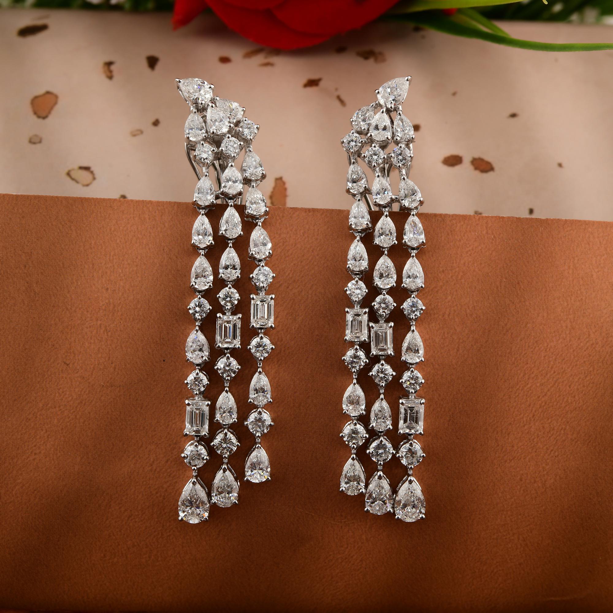 Boucles d'oreilles pendantes chandelier en or blanc 14K avec diamant naturel taille mixte 6.91Ct Pour femmes en vente