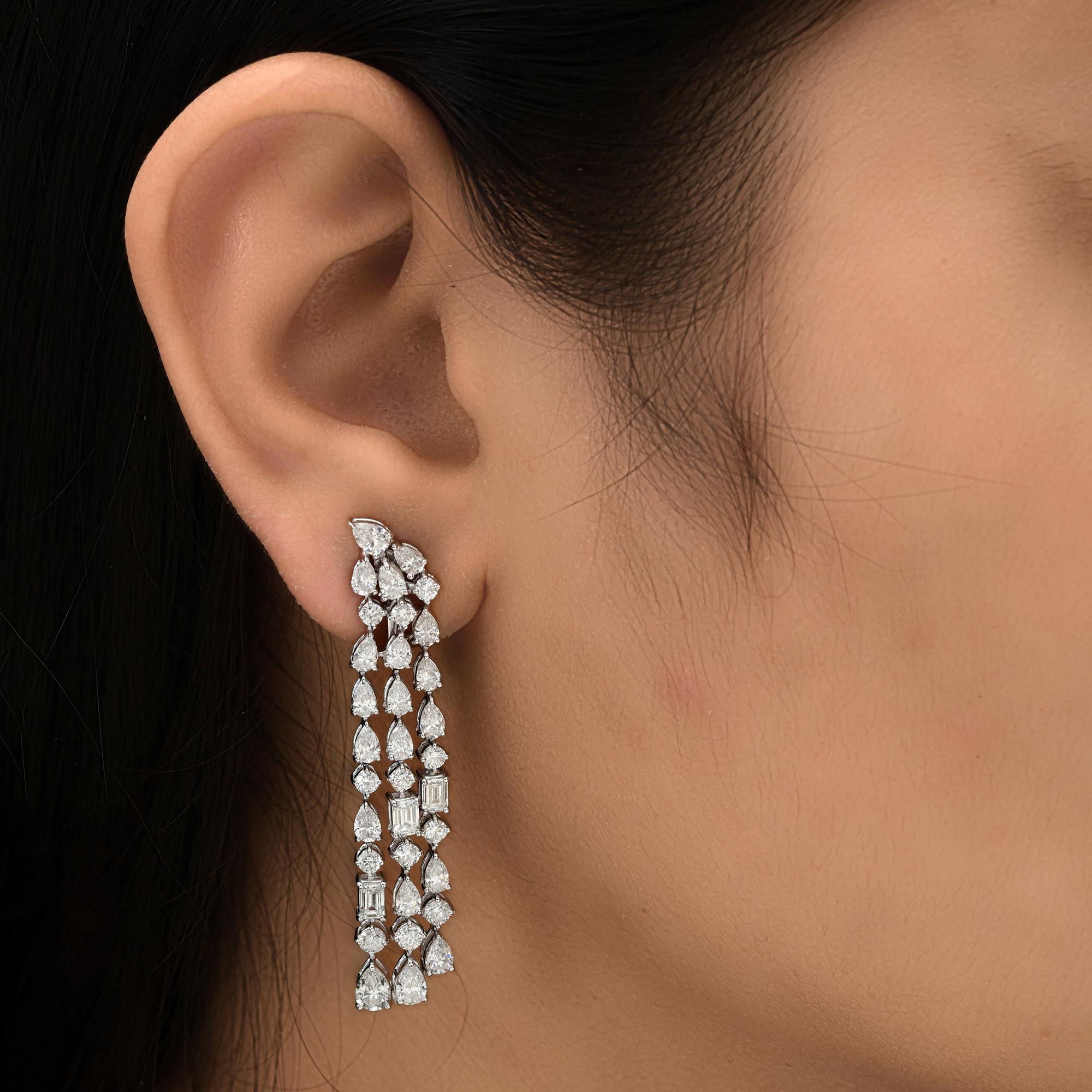 Boucles d'oreilles pendantes chandelier en or blanc 14K avec diamant naturel taille mixte 6.91Ct en vente 1