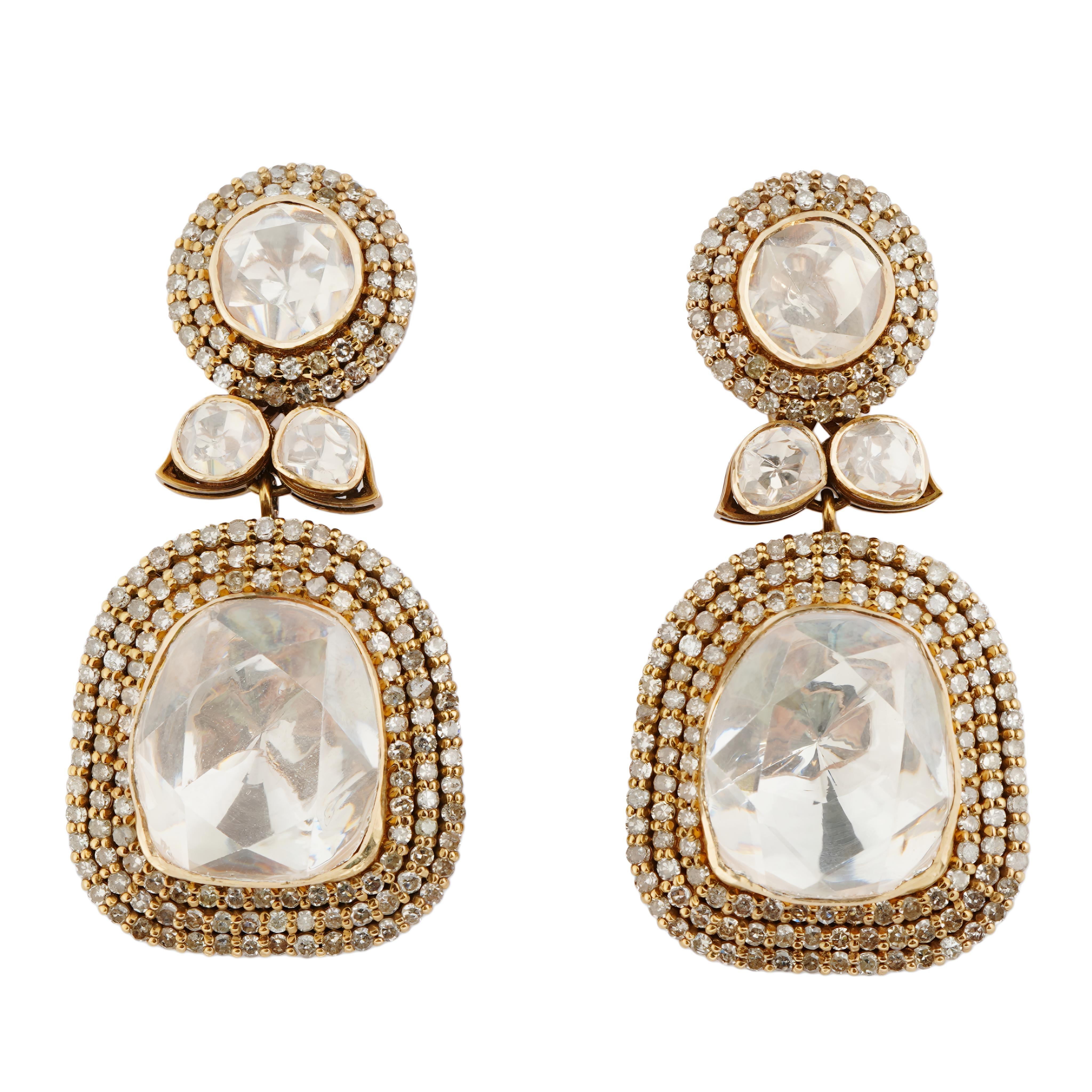 Natural Diamond Moissanite earring in 14k gold Corte Asscher en venta