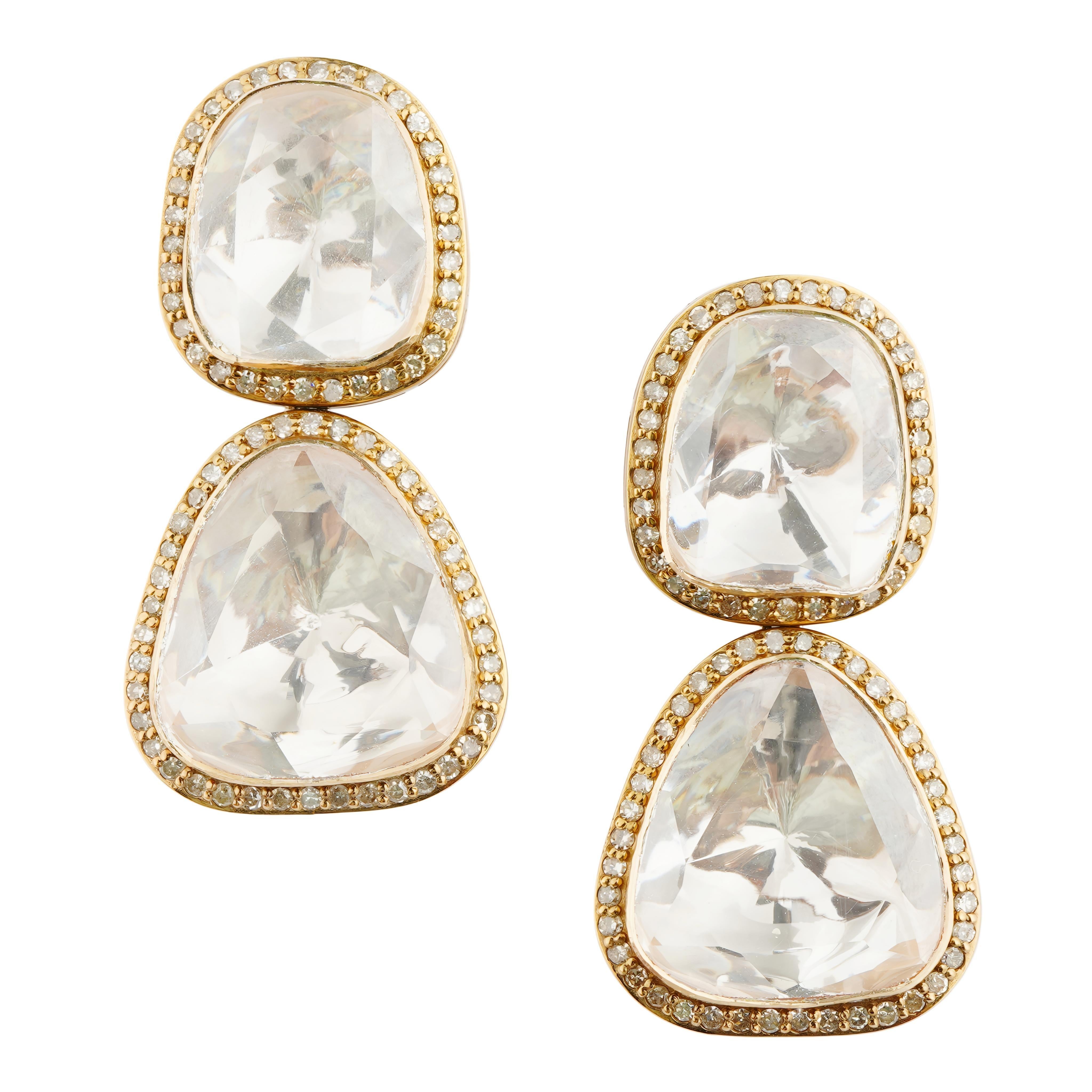 Natural diamond moissanite earring in 14k gold Corte Asscher en venta