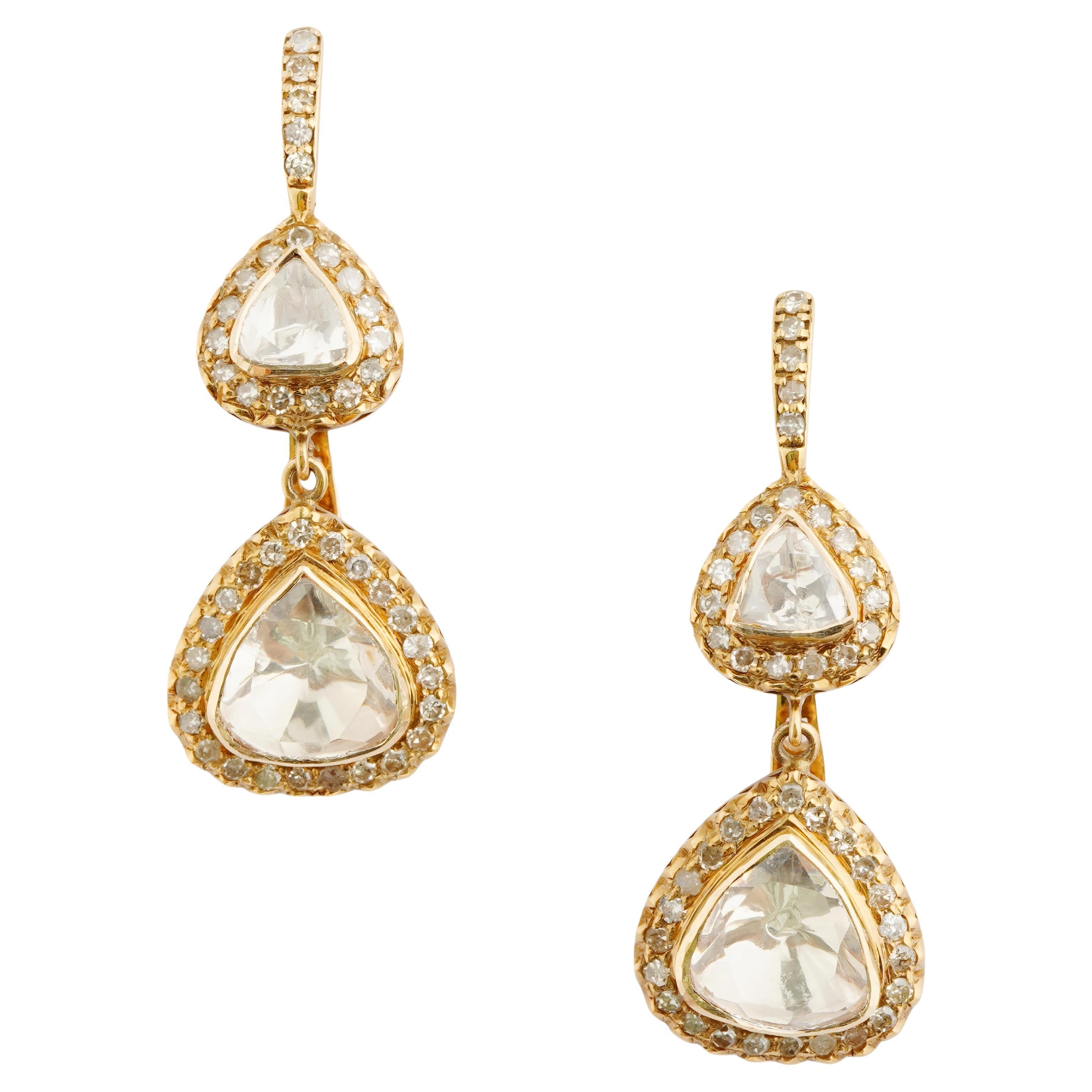Natural diamond moissanite earring in 14k gold