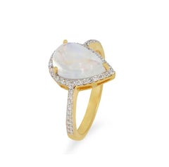 Natural 0.24cts Diamond & 2.65cts Moonstone Ring in 14K Gold