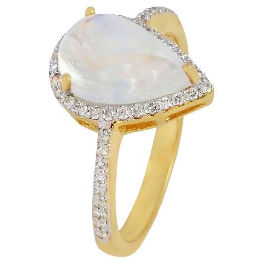 Natural Diamond & Moonstone Ring 14K gold in vendita