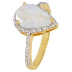 Natural Diamond & Moonstone Ring 14K gold