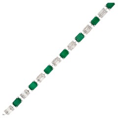 Natural Diamond Mosaic & Emerald Gemstone 18-Karat Alternating Bracelet In Stock