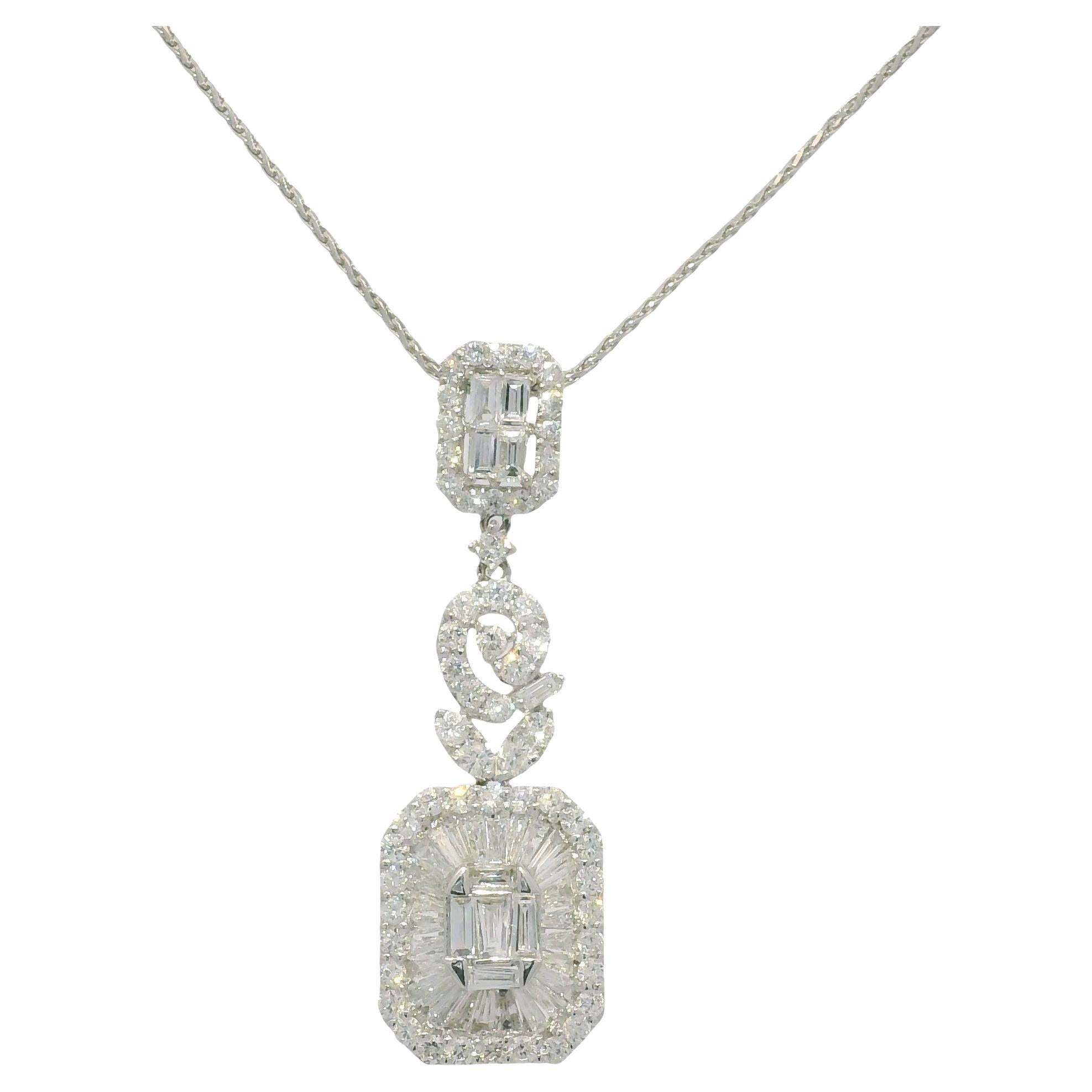Natural Diamond Mosaic Multi-Shape Drop Pendant Necklace In Stock For Sale