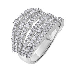 Natural Diamond Multi-Row Crossover Band Ring 18k White Gold