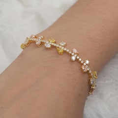 Natural Diamond Multi Sapphire Gemstone Solid 14k Yellow Gold Bracelet