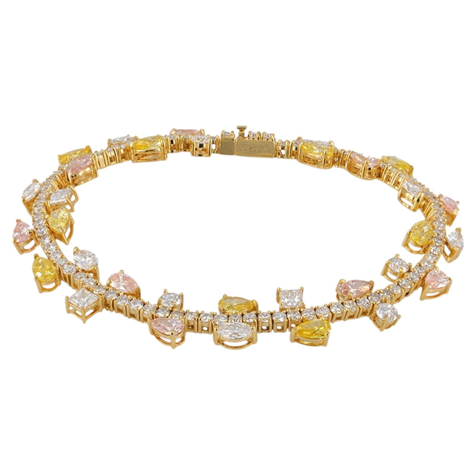 Natural Diamond Multi Sapphire Gemstone Solid 14k Yellow Gold Bracelet For Sale