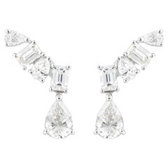 Natural Diamond Multi Shape Drop Earrings, 0.81 Ct Pear and Emerald Cut Diamond
