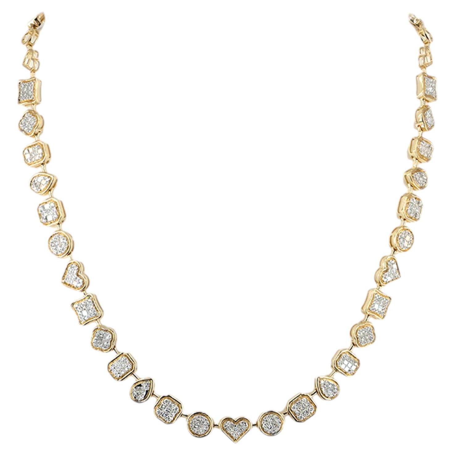 Natural Multi Cut Diamond Tennis Chain Necklace 14k Yellow Gold Fine Jewelry