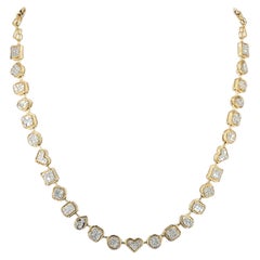Natural Diamond Multi Shape Charm Necklace 14k Yellow Gold Fine Jewelry