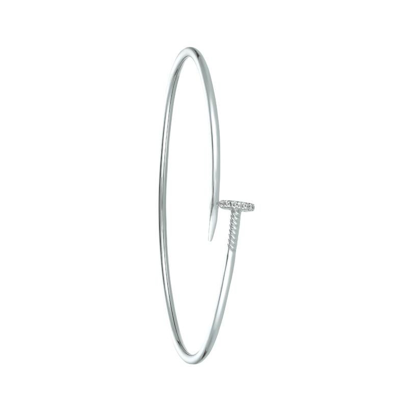 Taille ronde Bracelet à clous en diamant naturel G SI en or blanc 14 carats en vente