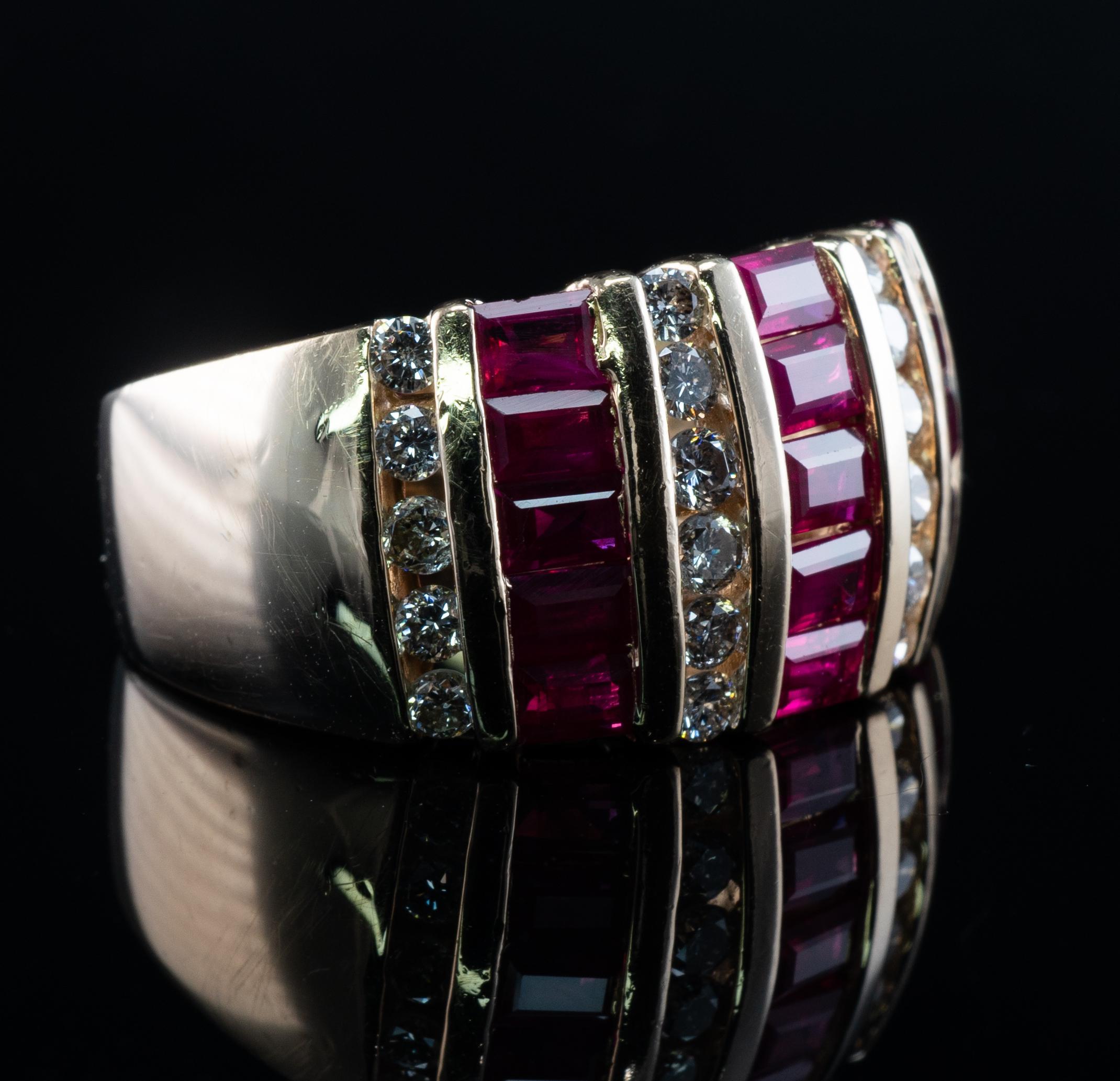Bague en or jaune 14K avec diamant naturel et rubis naturel BH en vente 6