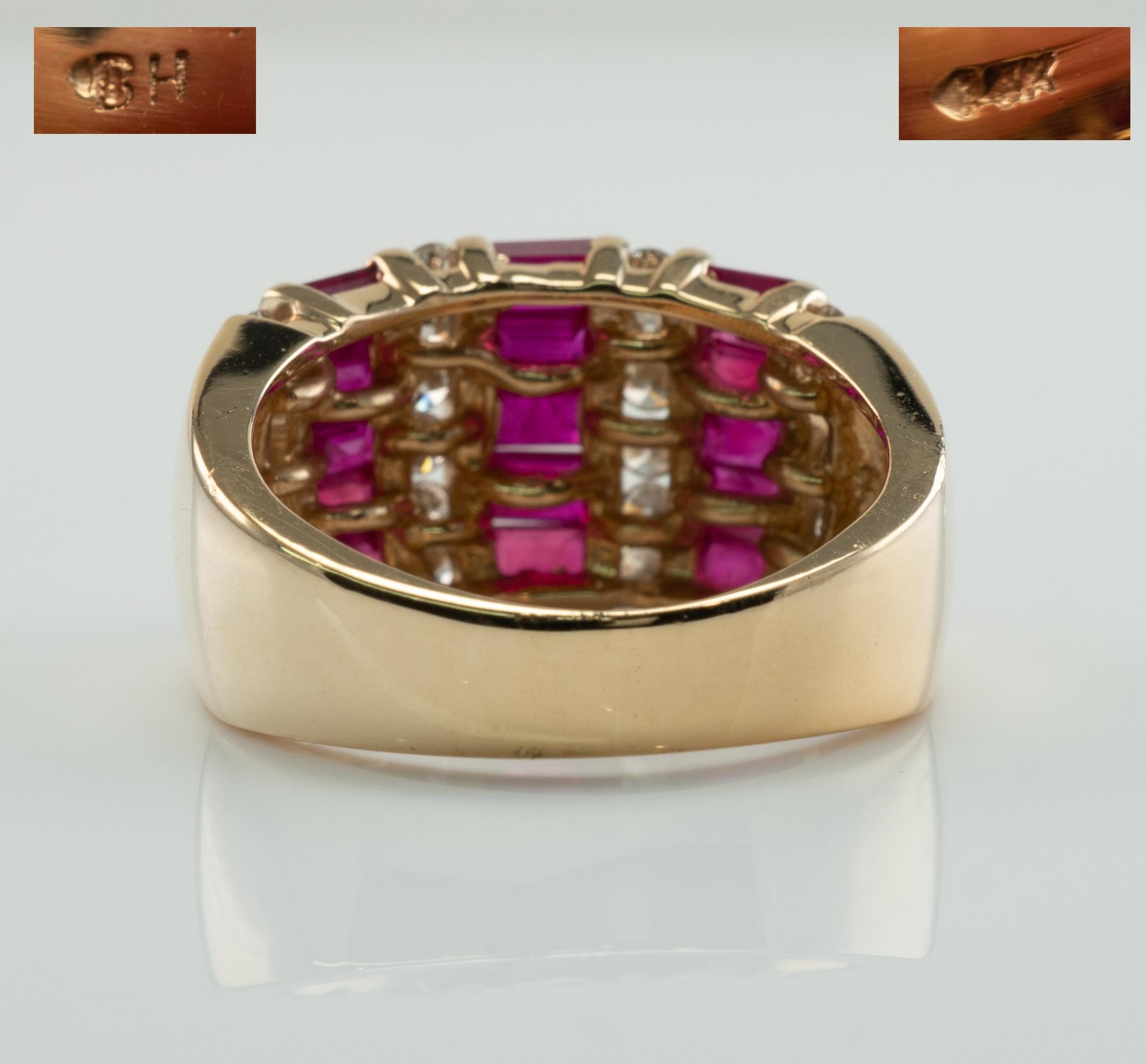 Bague en or jaune 14K avec diamant naturel et rubis naturel BH Bon état - En vente à East Brunswick, NJ
