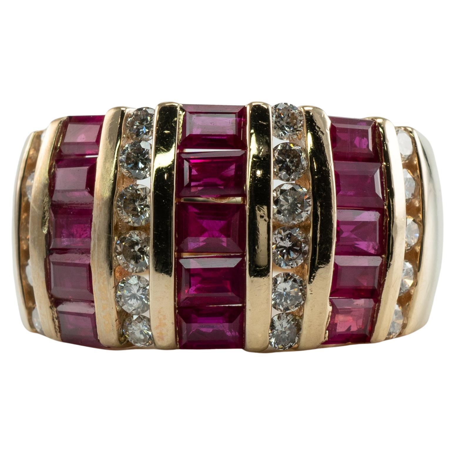 Bague en or jaune 14K avec diamant naturel et rubis naturel BH