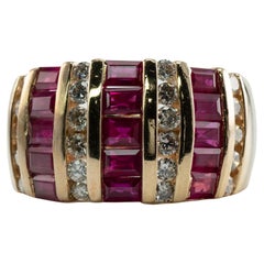 Natural Diamond Natural Ruby Ring Band 14K Yellow Gold BH