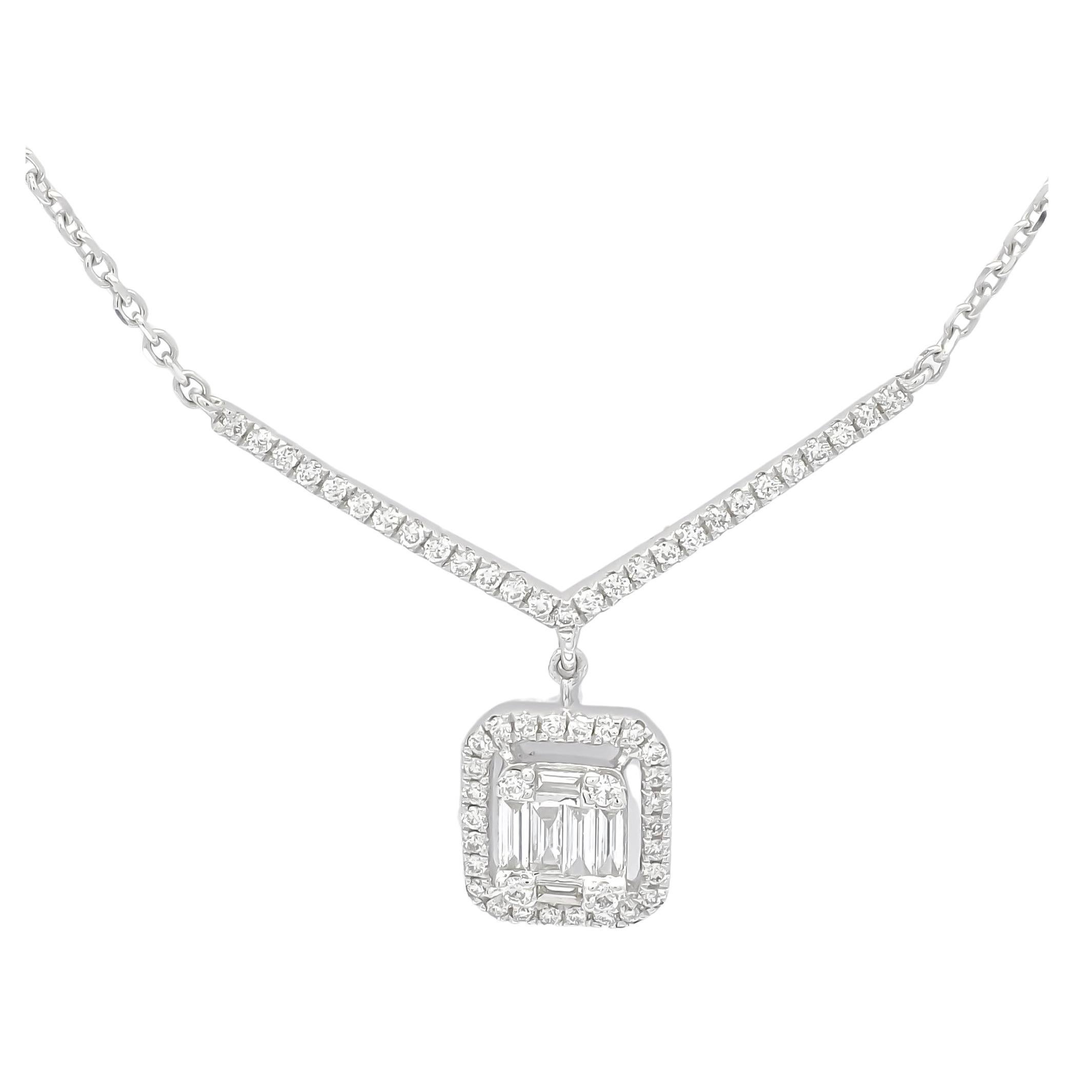Natural Diamond Necklace 0.31 cts 18 Karat White Gold Single Row Necklace For Sale