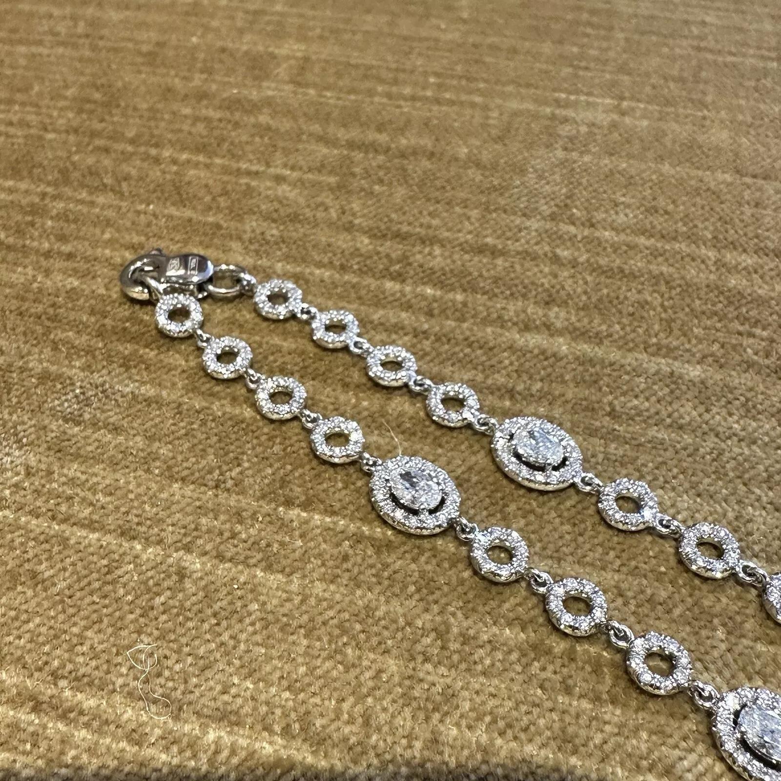 Collier de diamants naturels ovales et ronds de 10,00 carats au total en or blanc 18 carats Pour femmes en vente