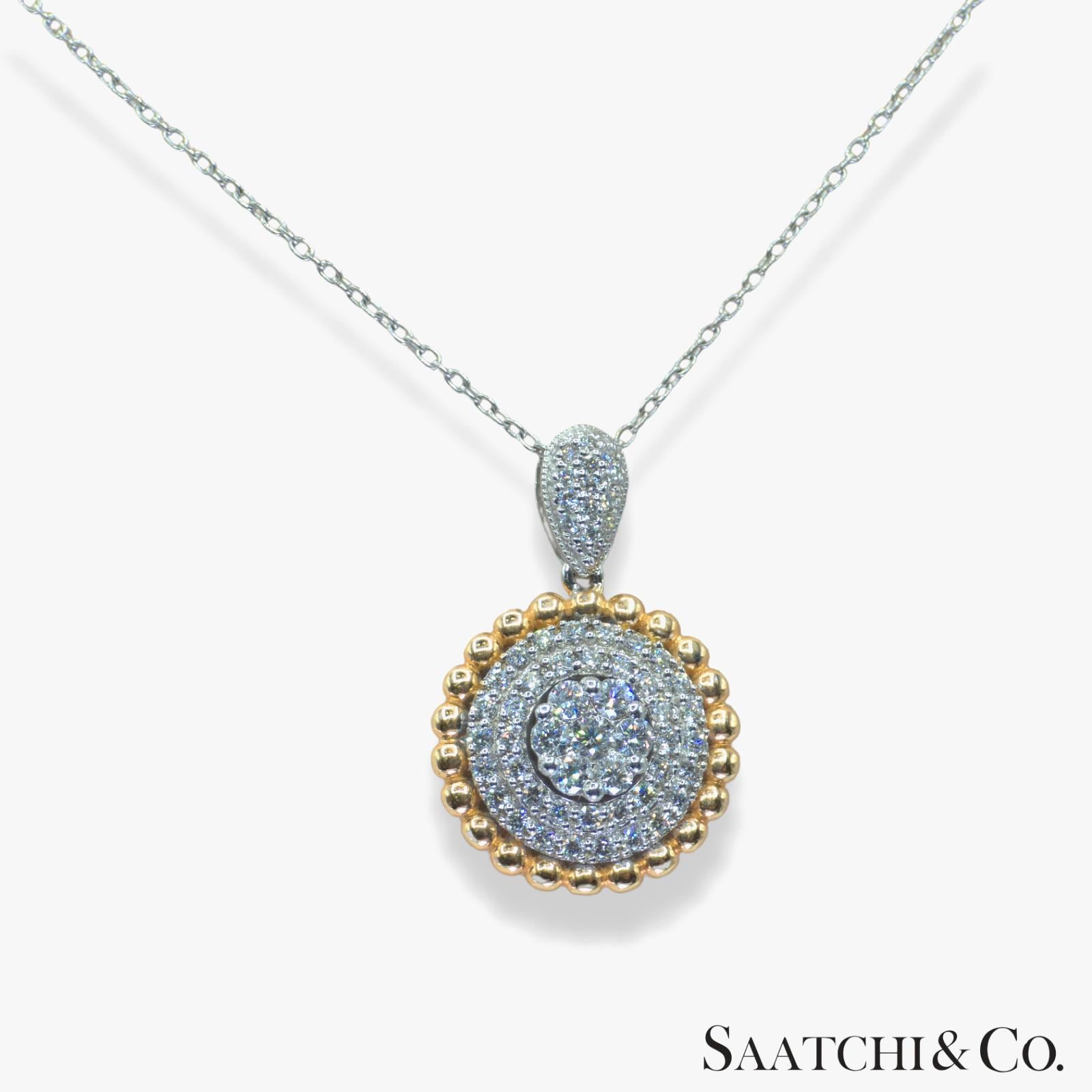 Contemporary Natural Diamond Necklace 18K White Rose Gold 750 Two Tone For Sale