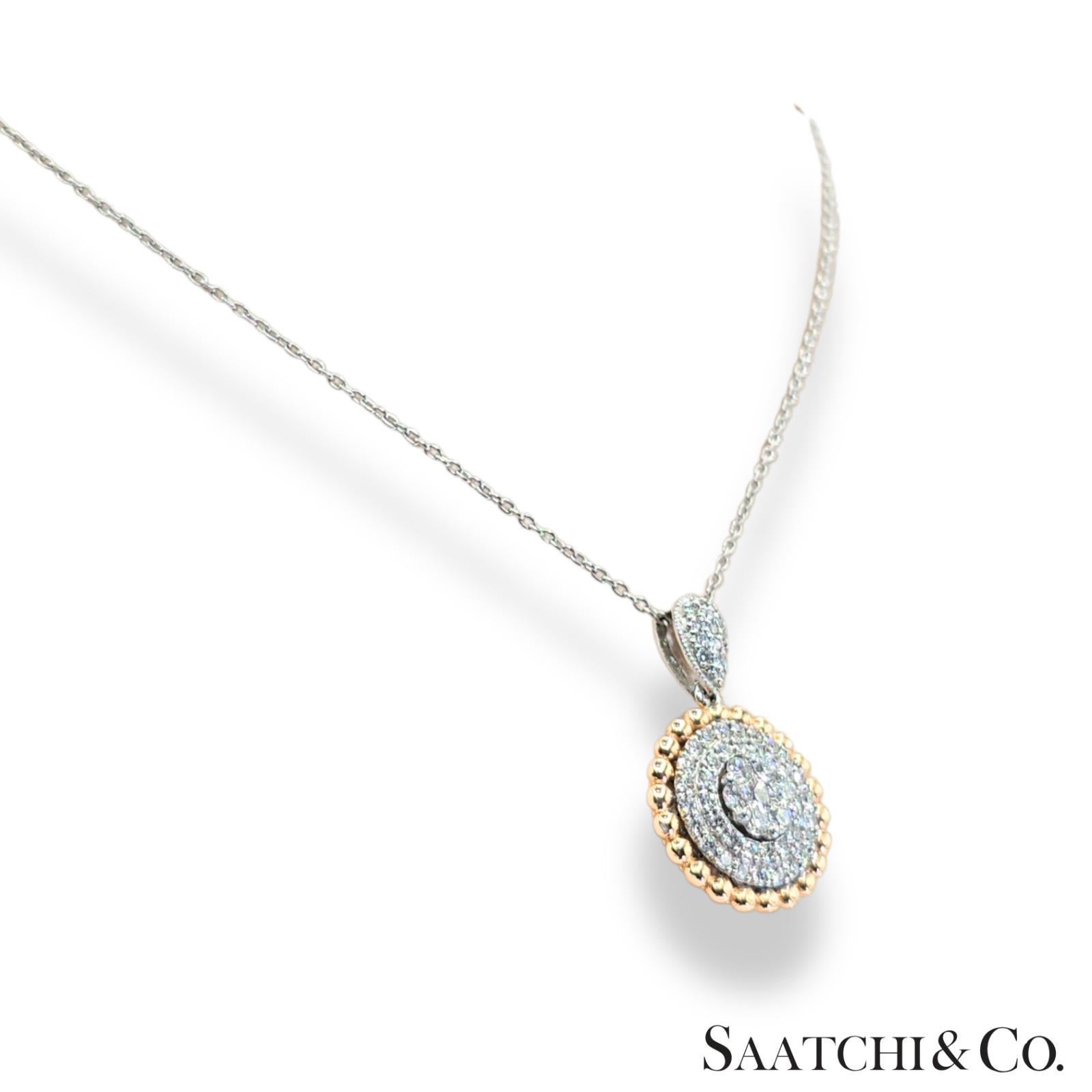 Round Cut Natural Diamond Necklace 18K White Rose Gold 750 Two Tone For Sale