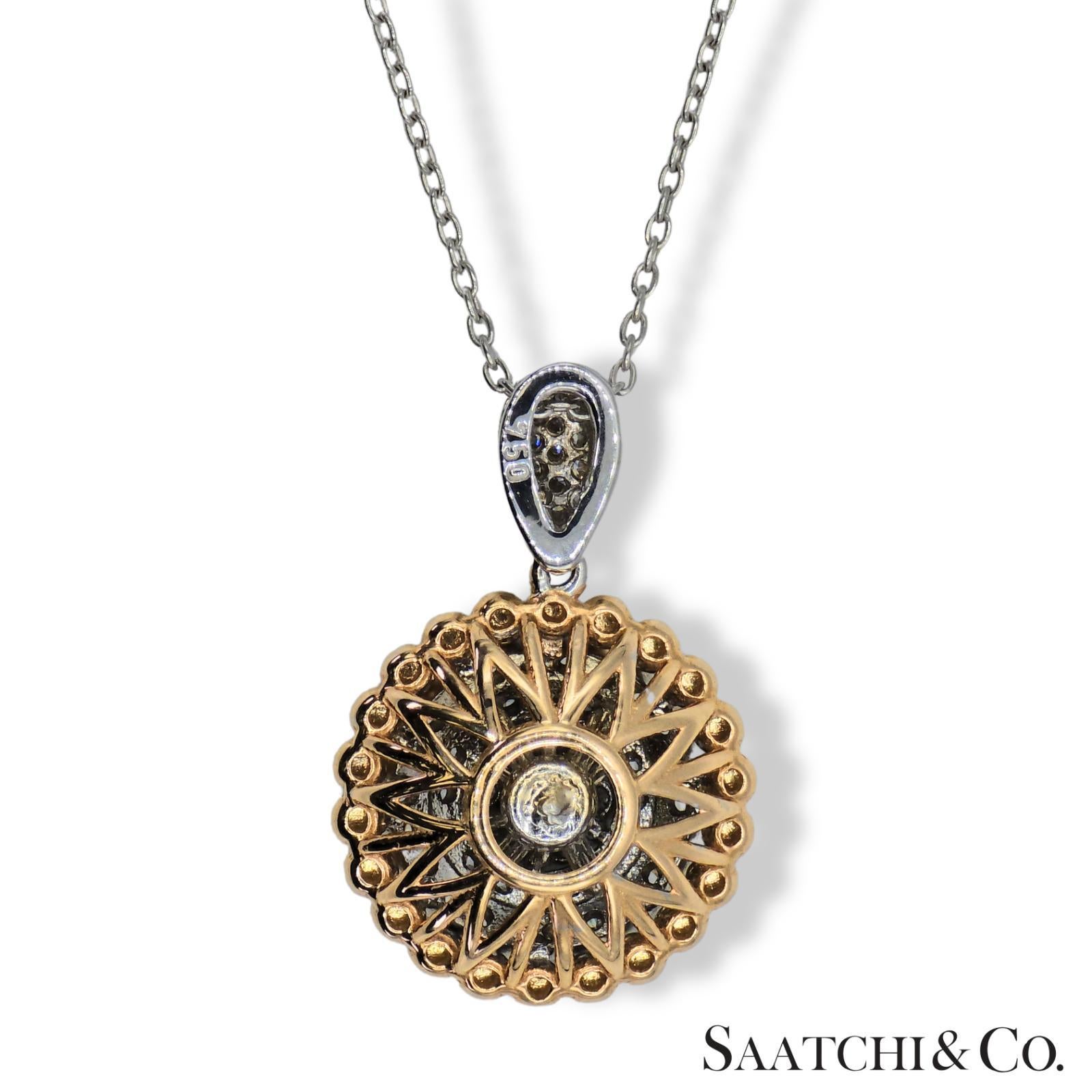 Women's Natural Diamond Necklace 18K White Rose Gold 750 Two Tone For Sale