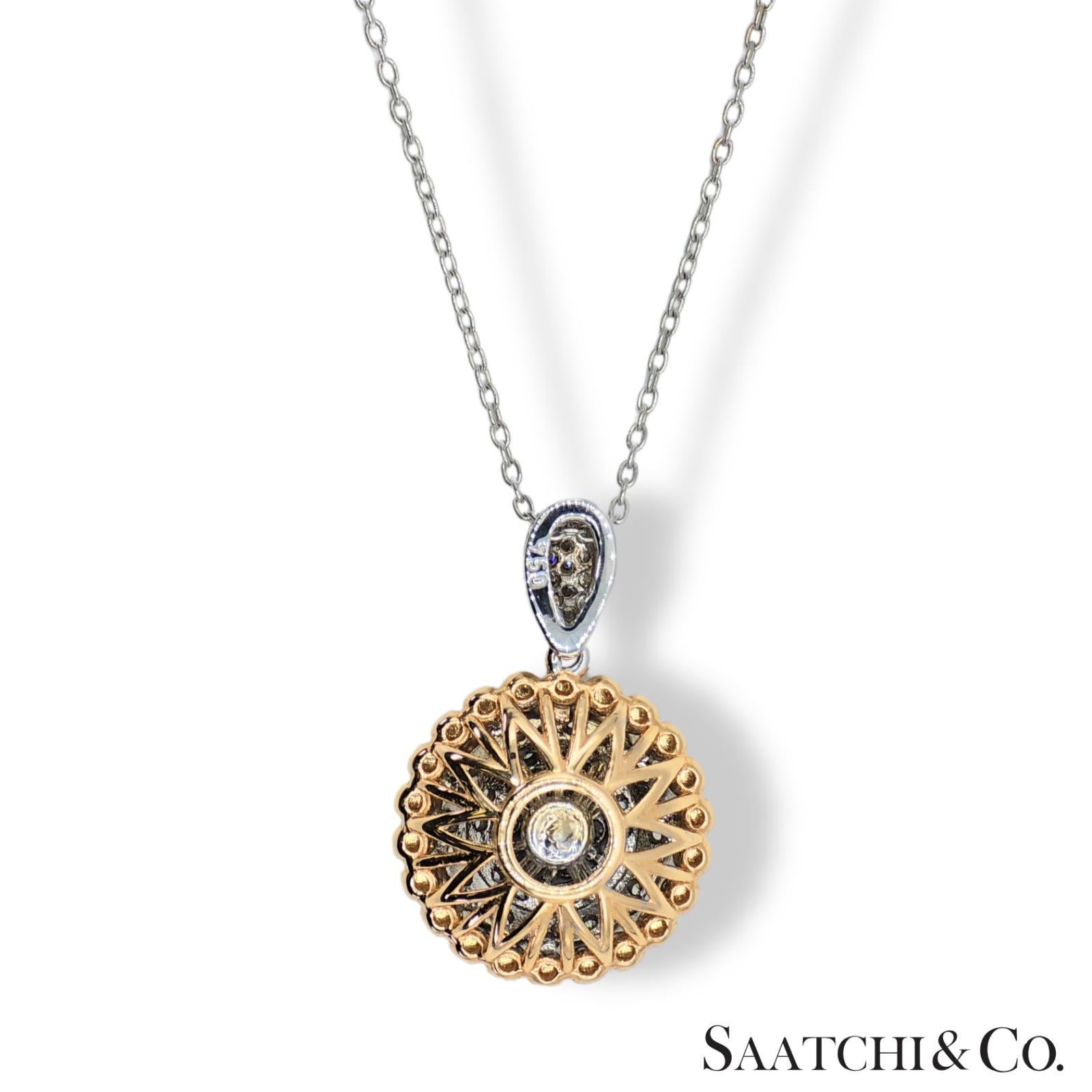 Natural Diamond Necklace 18K White Rose Gold 750 Two Tone For Sale 1