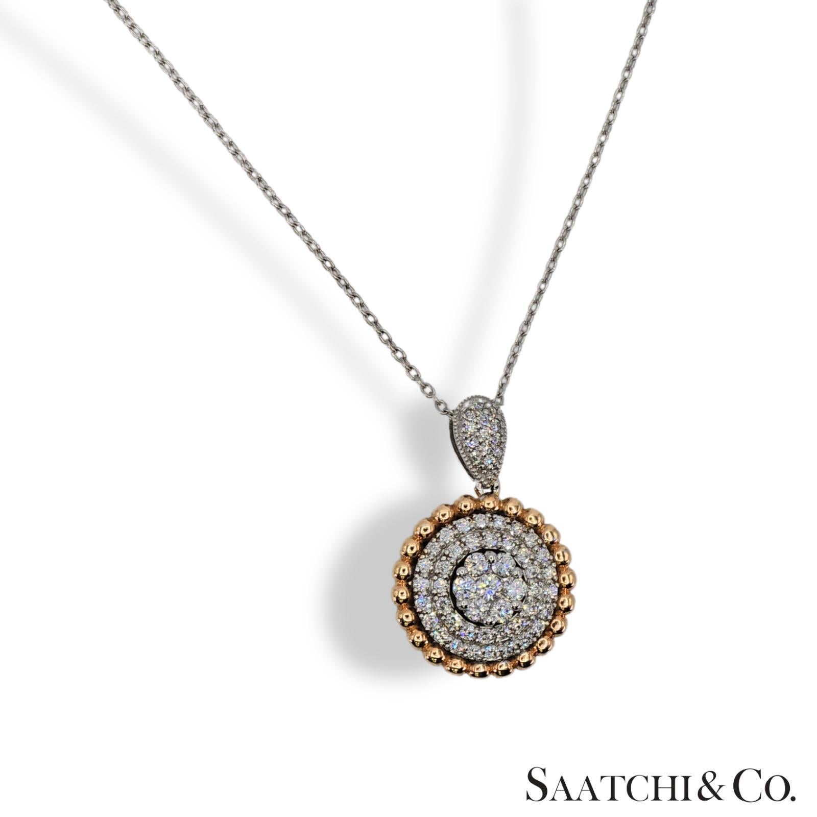 Natural Diamond Necklace 18K White Rose Gold 750 Two Tone For Sale 2